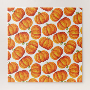 Watercolor pumpkins: autumn crop pattern. jigsaw puzzle