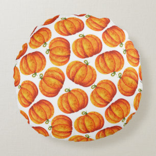 Watercolor pumpkins: autumn crop pattern. round cushion