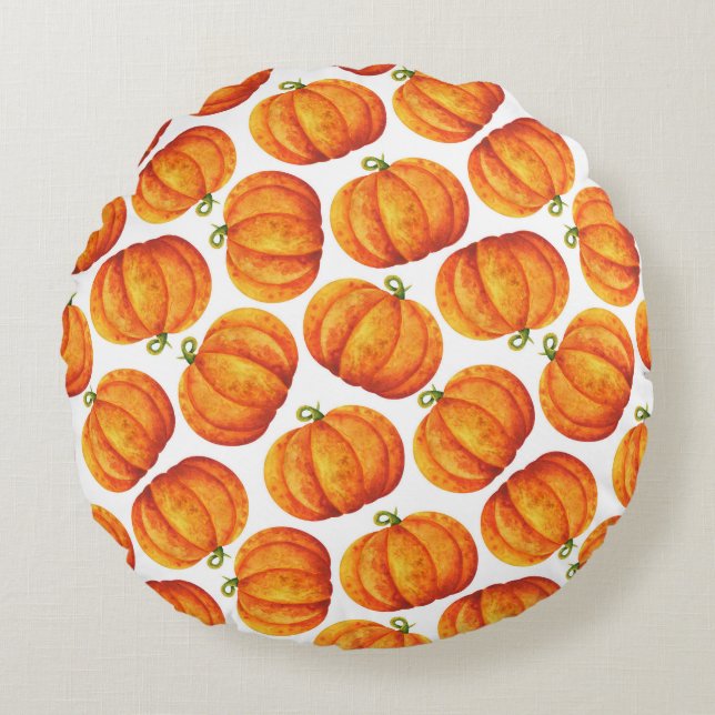 Watercolor pumpkins: autumn crop pattern. round cushion (Front)