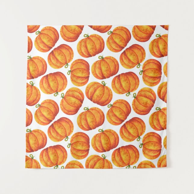 Watercolor pumpkins: autumn crop pattern. tapestry (Front)