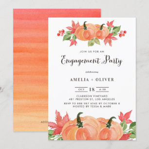 Watercolor Pumpkins Autumn Engagement Party Invitation