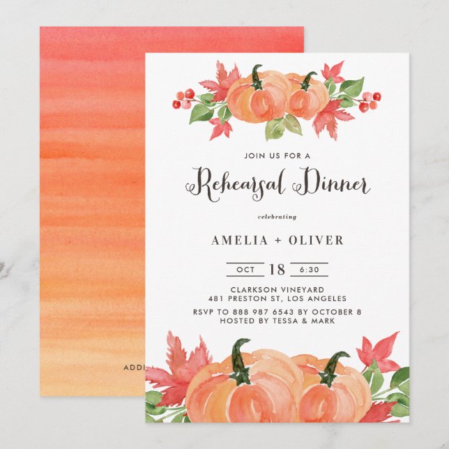 Watercolor Pumpkins Autumn Rehearsal Dinner Invitation (Front/Back)