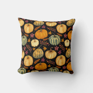 Watercolor Pumpkins: Autumn Seamless Pattern. Cushion