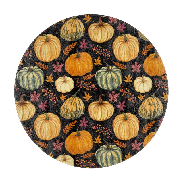 Watercolor Pumpkins: Autumn Seamless Pattern. Cutting Board (Front)