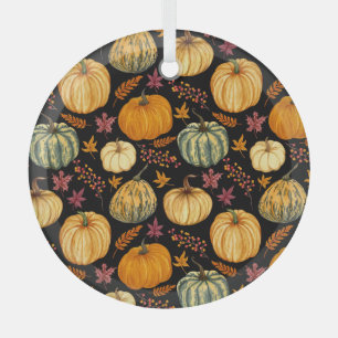 Watercolor Pumpkins: Autumn Seamless Pattern. Glass Tree Decoration