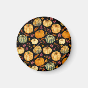Watercolor Pumpkins: Autumn Seamless Pattern. Magnet