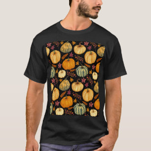 Watercolor Pumpkins: Autumn Seamless Pattern. T-Shirt