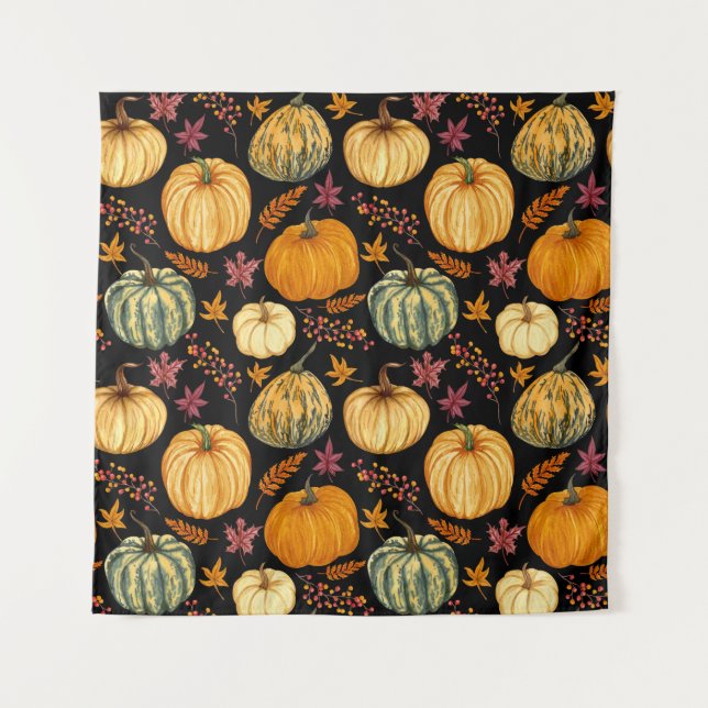 Watercolor Pumpkins: Autumn Seamless Pattern. Tapestry (Front)