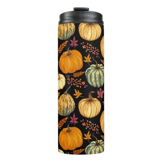 Watercolor Pumpkins: Autumn Seamless Pattern. Thermal Tumbler (Front)