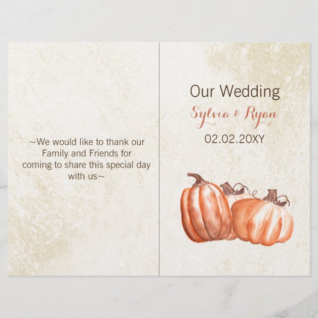 watercolor pumpkins bi fold Wedding program (Front)
