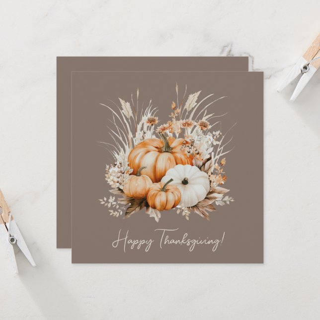 Watercolor Pumpkins Dry Grass Happy Thanksgiving  (Front/Back In Situ)