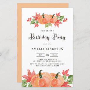 Watercolor Pumpkins Fall Birthday Invitatation