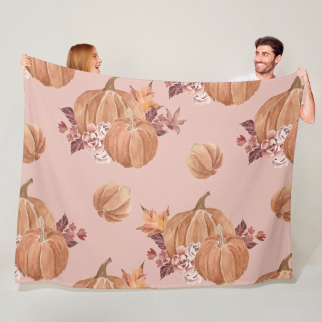 Watercolor Pumpkins Fall Fleece Blanket (In Situ)