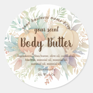 Watercolor pumpkins fall foliage body butter classic round sticker