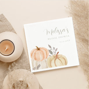 Watercolor Pumpkins Fall Foliage Bridal Shower Napkin
