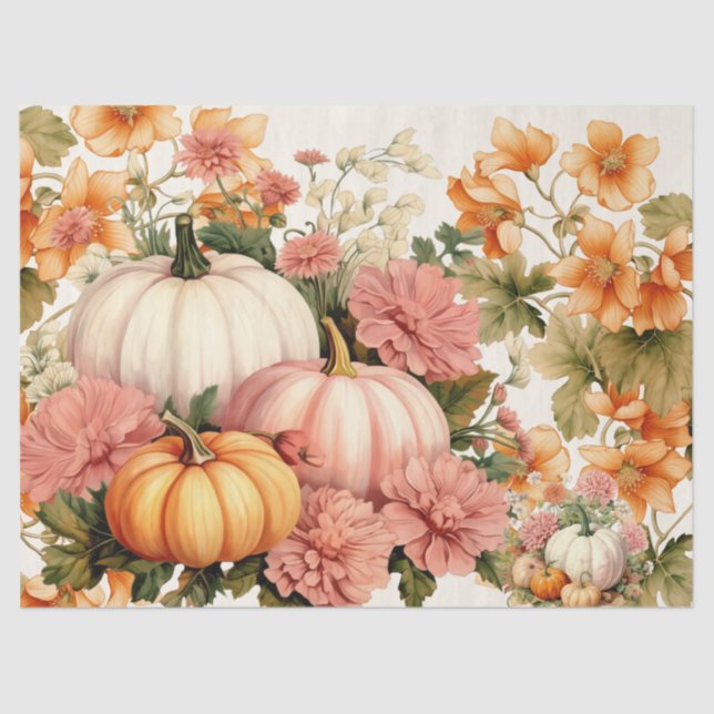 Watercolor Pumpkins & Fall Foliage Decoupage Tissue Paper (Front)