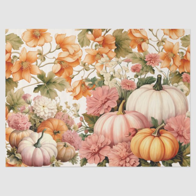 Watercolor Pumpkins & Fall Foliage Decoupage Tissue Paper (Front)