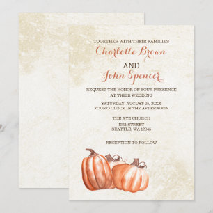 watercolor pumpkins fall harvest wedding invitation