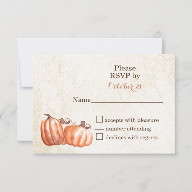 watercolor pumpkins fall harvest wedding RSVP card (Front)