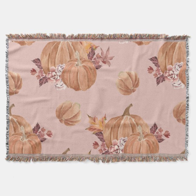 Watercolor Pumpkins Fall Throw Blanket (Front)