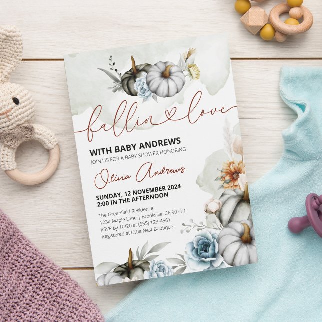 Watercolor Pumpkins Fallin in Love Baby Shower Invitation (Creator Uploaded)