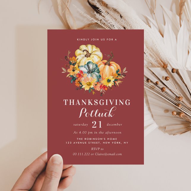 watercolor pumpkins floral thanksgiving potluck invitation (Creator Uploaded)