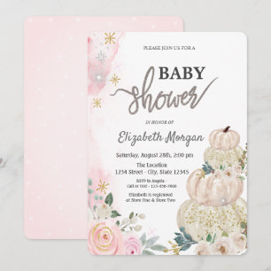 Watercolor Pumpkins Flowers Polka Dots Baby Shower Invitation