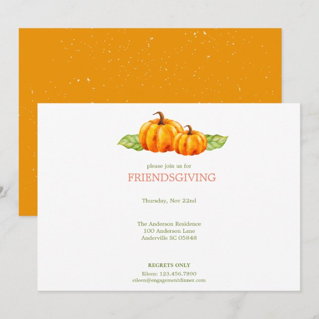 Watercolor Pumpkins Friendsgiving Thanksgiving Invitation (Front/Back)