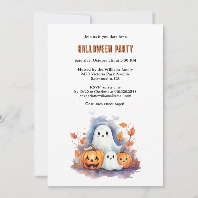 Watercolor Pumpkins Ghosts Halloween Party Invitation (Front)