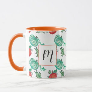 Watercolor Pumpkins Green Orange Greenery Pattern Mug