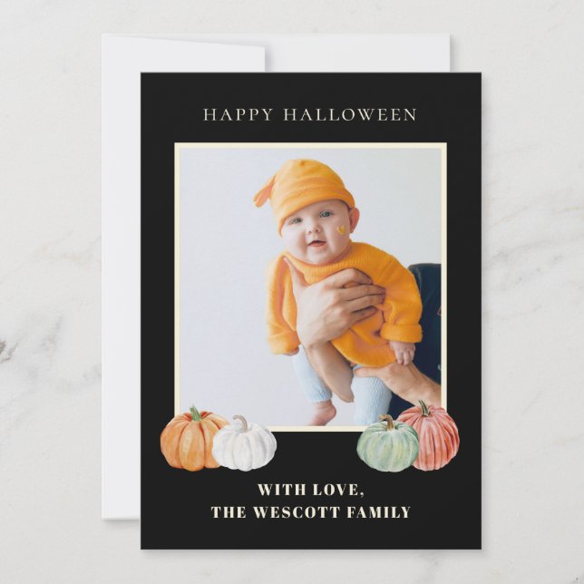 Watercolor Pumpkins Halloween Photo Card (Front)
