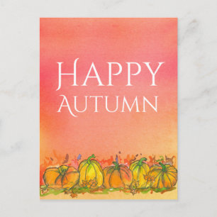 Watercolor Pumpkins Happy Autumn Postcard