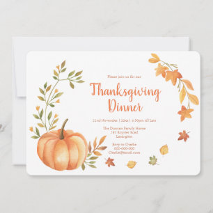 Watercolor Pumpkins Harvest Thanksgiving Dinner Invitation