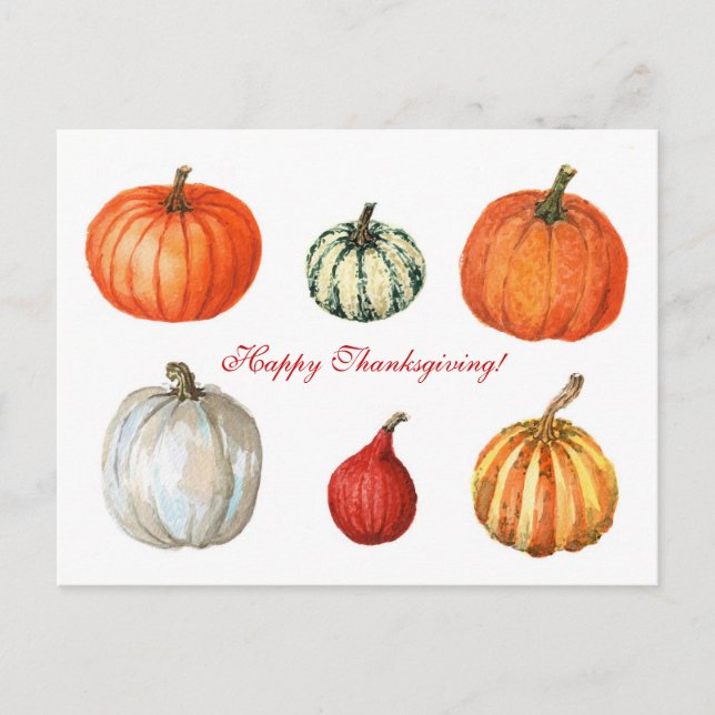 Watercolor Pumpkins Holiday Postcard (Front)