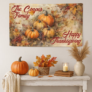 Watercolor Pumpkins Leaves Autumn Thanksgiving Banner