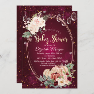 Watercolor Pumpkins,Lights,Flowers Baby Shower Invitation