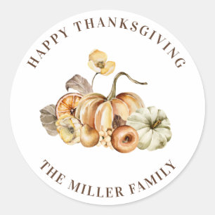 Watercolor Pumpkins Names Happy Thanksgiving Classic Round Sticker