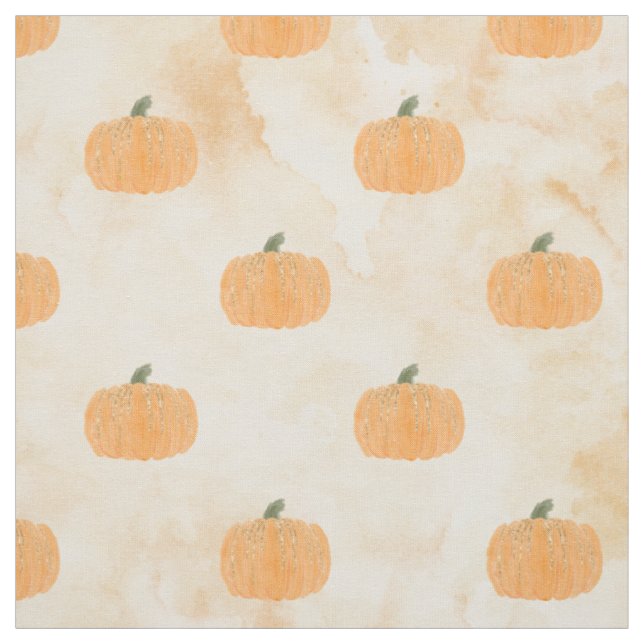 Watercolor Pumpkins on Orange Fabric (Swatch)