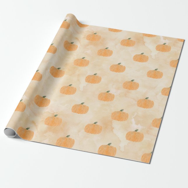 Watercolor Pumpkins on Orange Wrapping Paper (Unrolled)