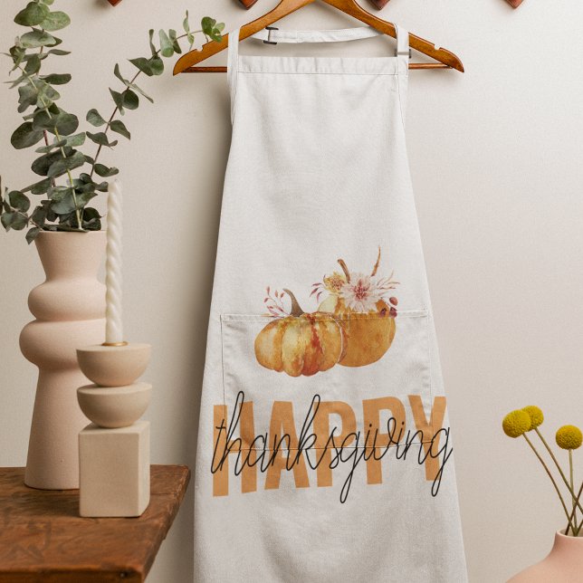 Watercolor Pumpkins & Orange Happy Thanksgiving Apron (Creator Uploaded)