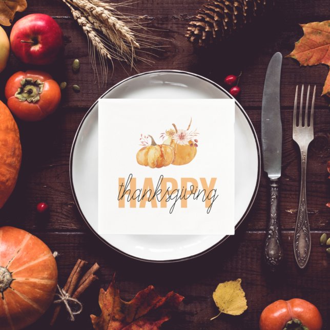 Watercolor Pumpkins & Orange Happy Thanksgiving Napkin (Creator Uploaded)