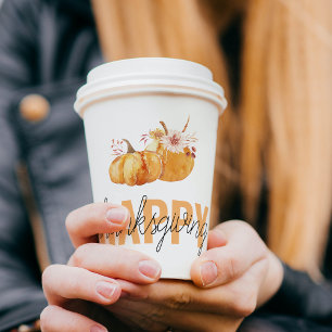 Watercolor Pumpkins & Orange Happy Thanksgiving Paper Cups