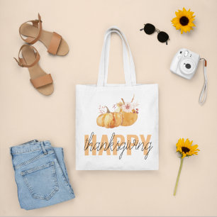 Watercolor Pumpkins & Orange Happy Thanksgiving  Tote Bag