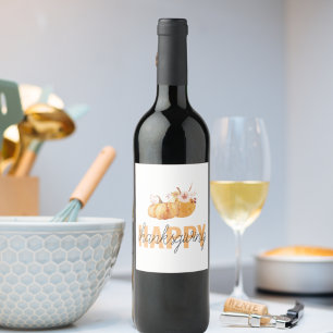 Watercolor Pumpkins & Orange Happy Thanksgiving Wine Label