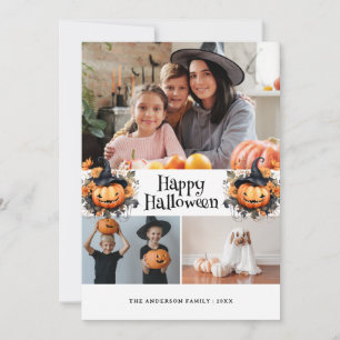 Watercolor Pumpkins Photo Happy Halloween Card