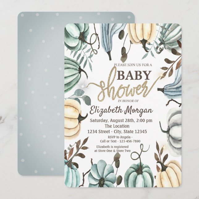 Watercolor  Pumpkins Polka Dots Baby Shower  Invitation (Front/Back)