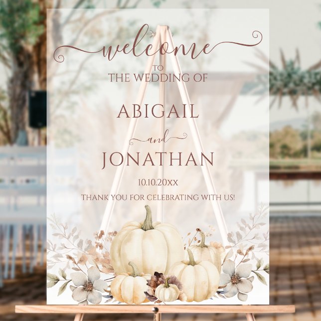  Watercolor Pumpkins Rustic Fall Wedding Welcome Acrylic Sign (Creator Uploaded)
