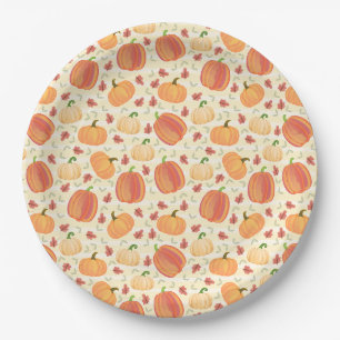 Watercolor Pumpkins: Soft Cream and Pale Yellow Paper Plate