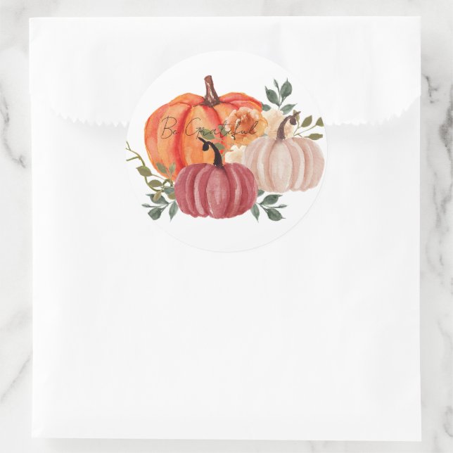 Watercolor pumpkins with custom text  classic round sticker (Bag)
