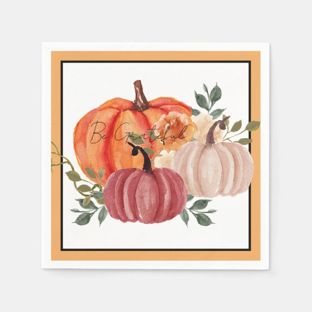 Watercolor pumpkins with custom text  napkin (Front)